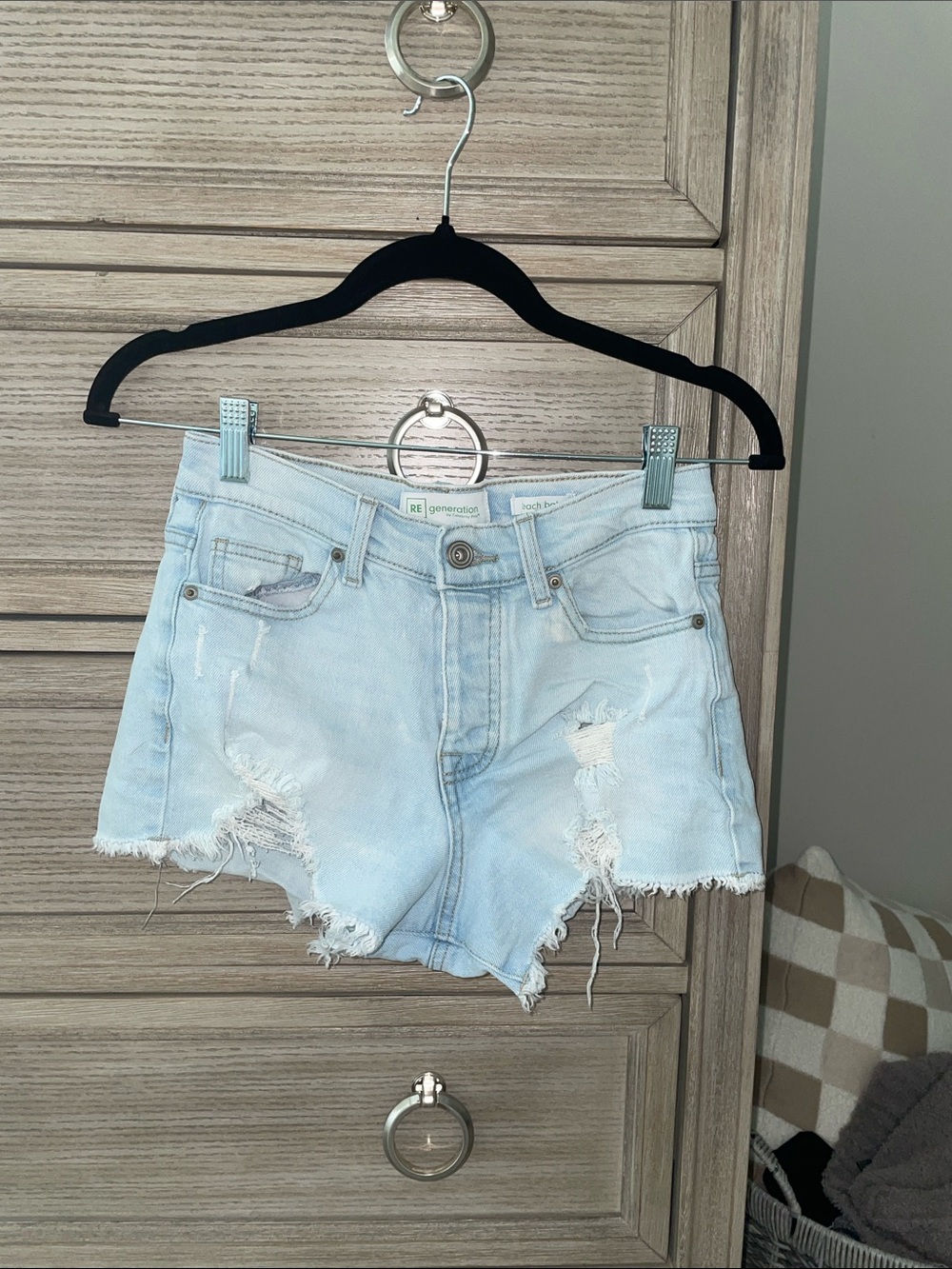 RE generation Pale Blue Distressed Denim Shorts